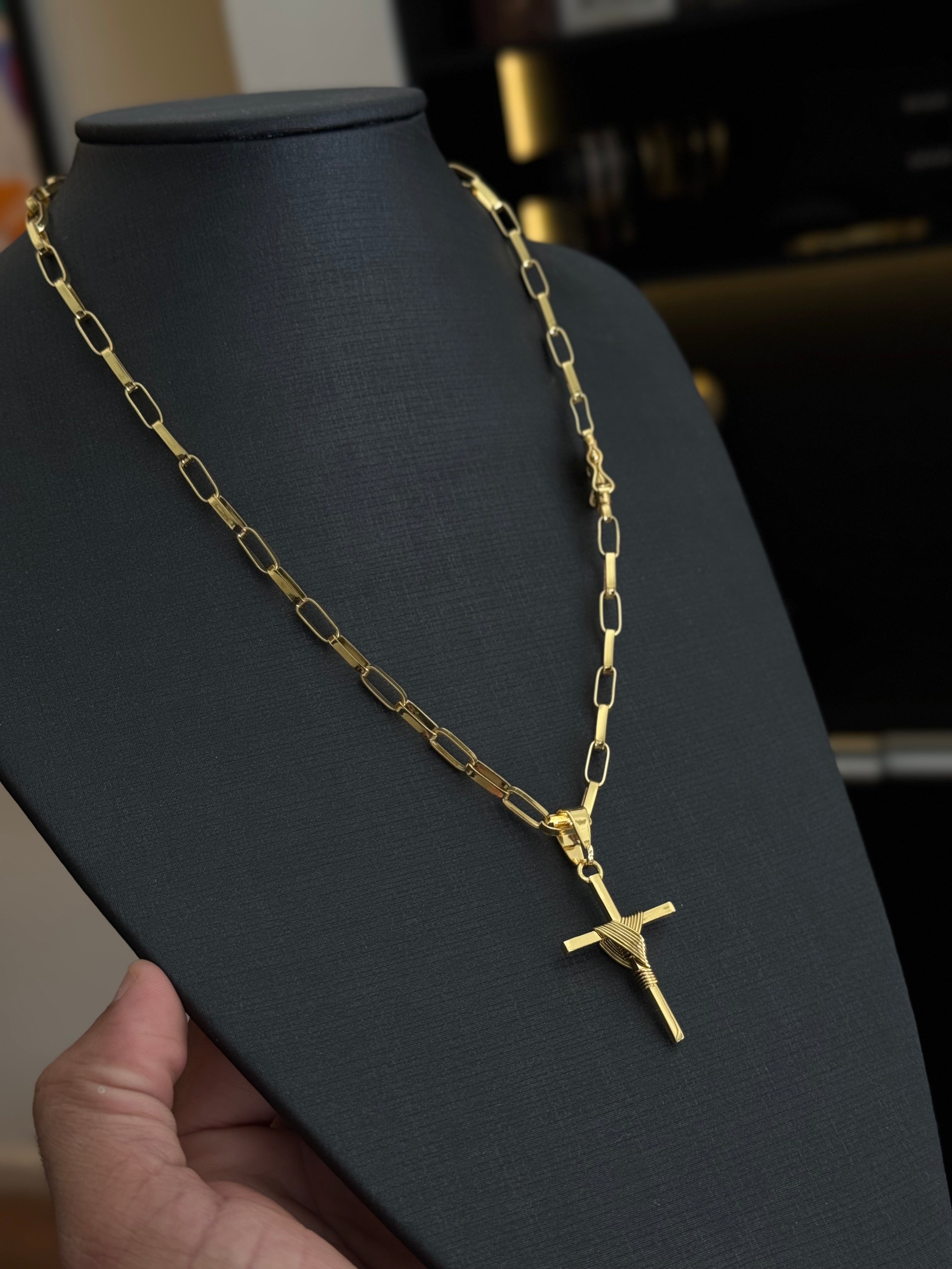 CORDÃO TIJOLINHO 6MM- BANHADO A OURO 18K