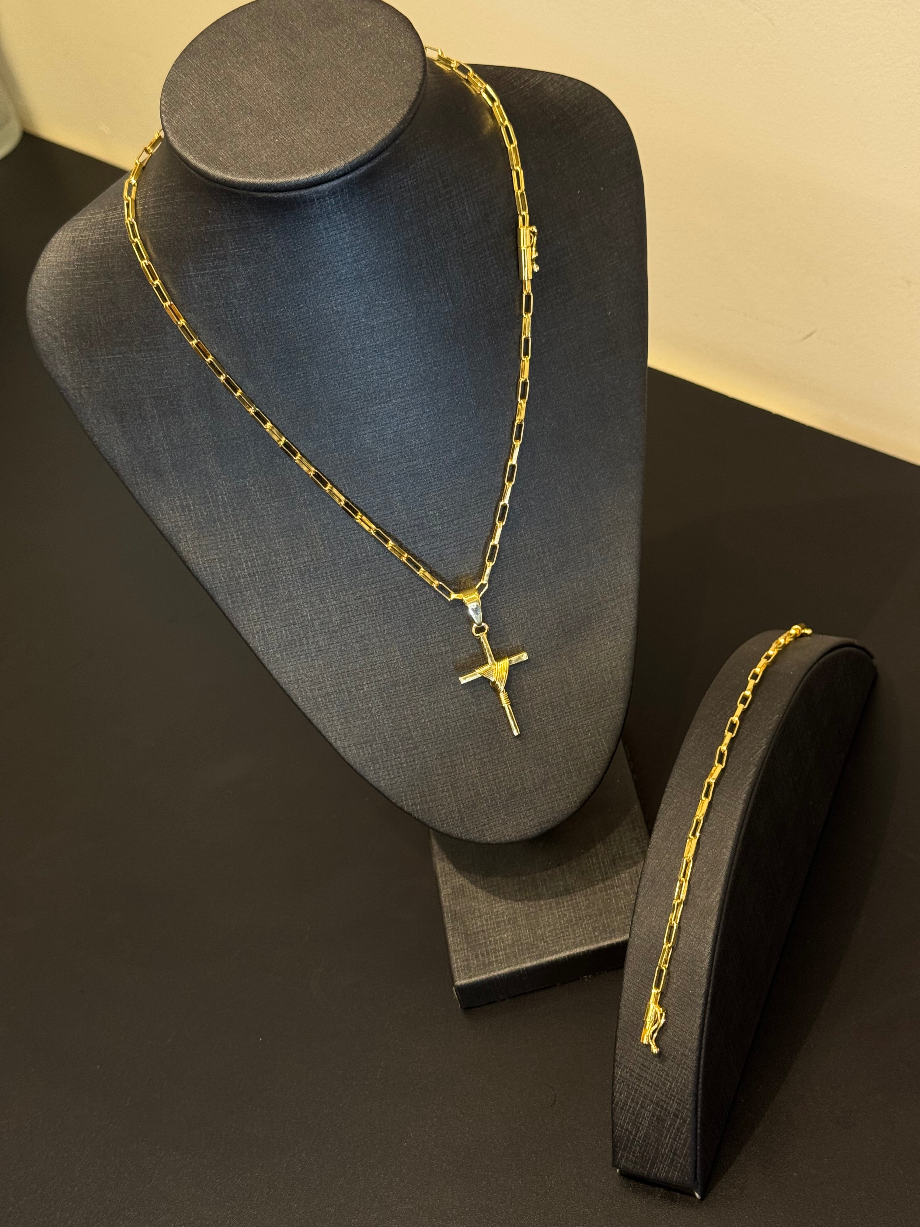 Kit Corrente e Pulseira Tijolinho 5 mm – Banhado a Ouro 18K