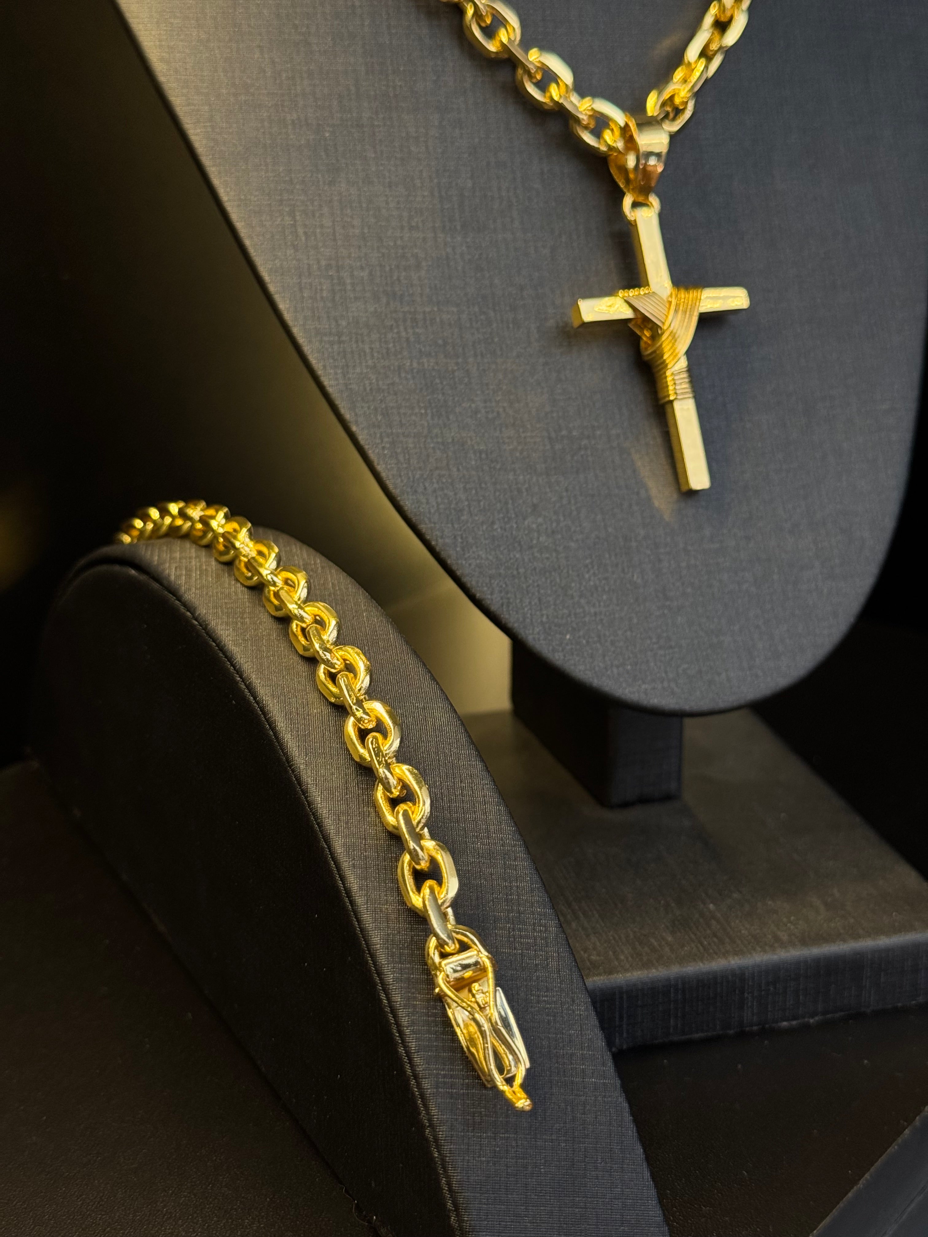 KIT CADEADO 8MM CORRENTE + Pulseira + Pingente | BANHADO A OURO 18k