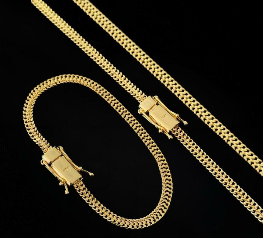 Kit Corrente e Pulseira Duplo Grumet 4MM + Pingente Jesus Cristo Banhado a Ouro 18k | Marcação 750