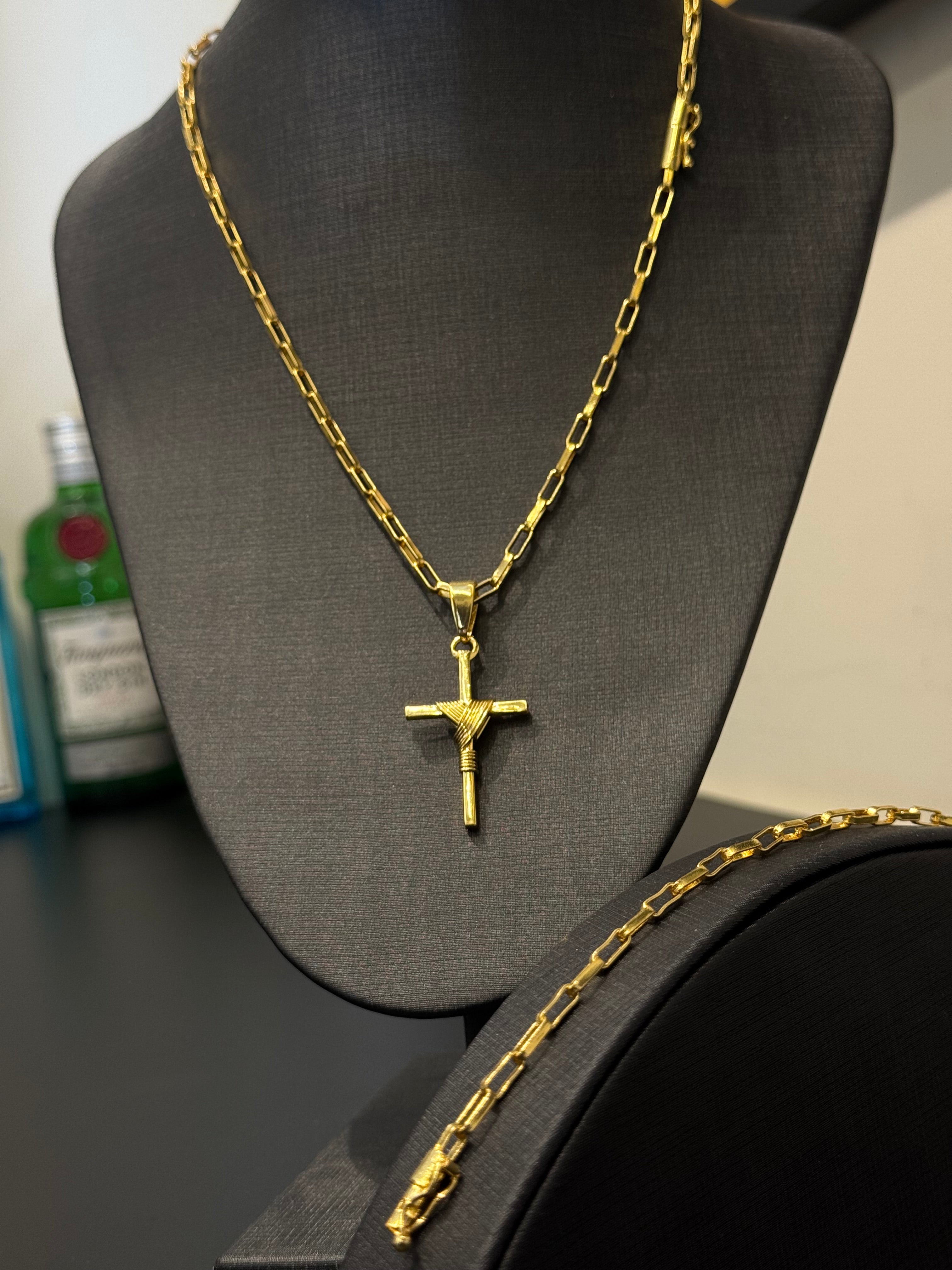 Kit Corrente e Pulseira Tijolinho 5 mm – Banhado a Ouro 18K