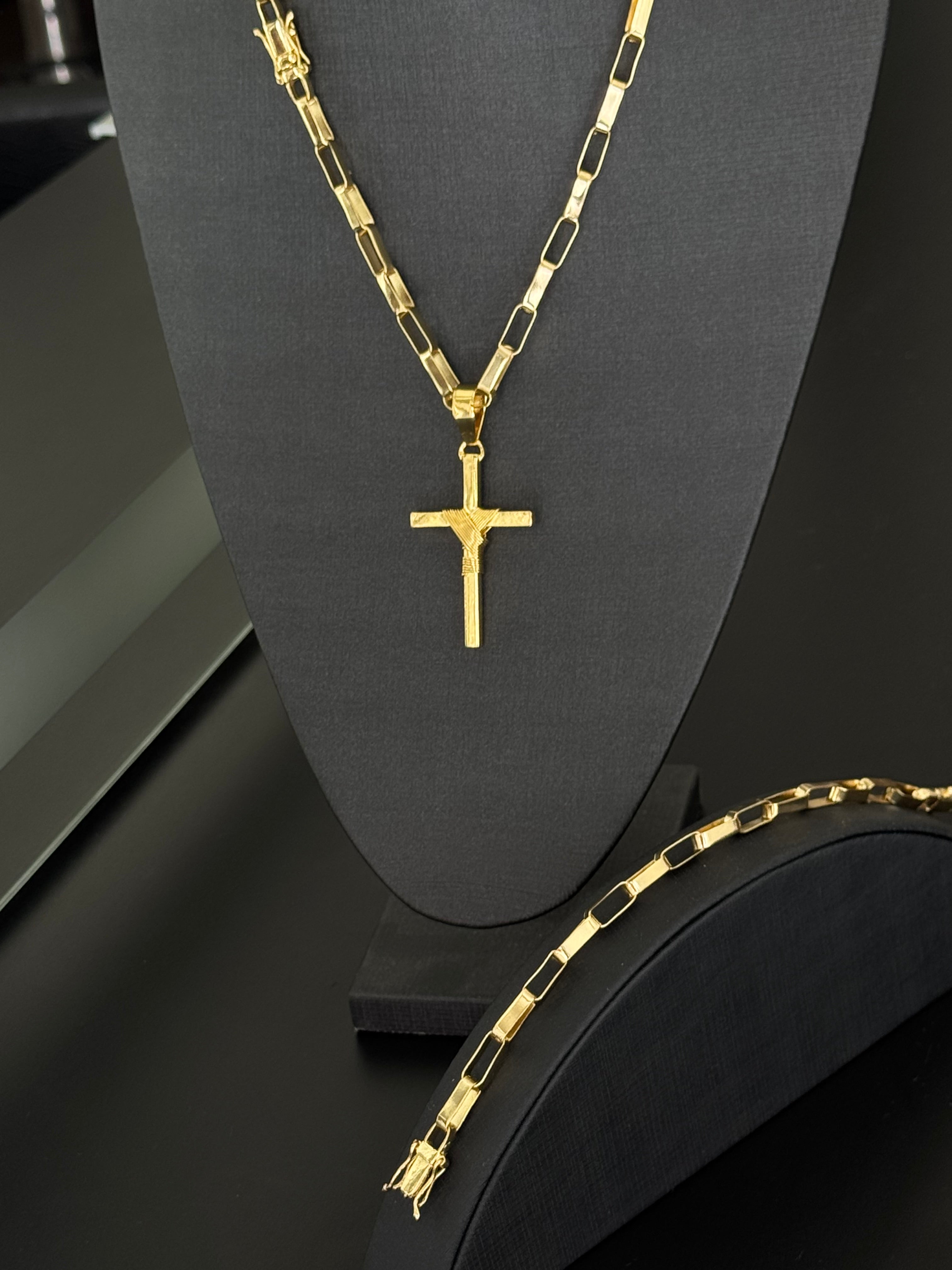 Kit Corrente e Pulseira Tijolinho 8 mm – Banhado a Ouro 18K