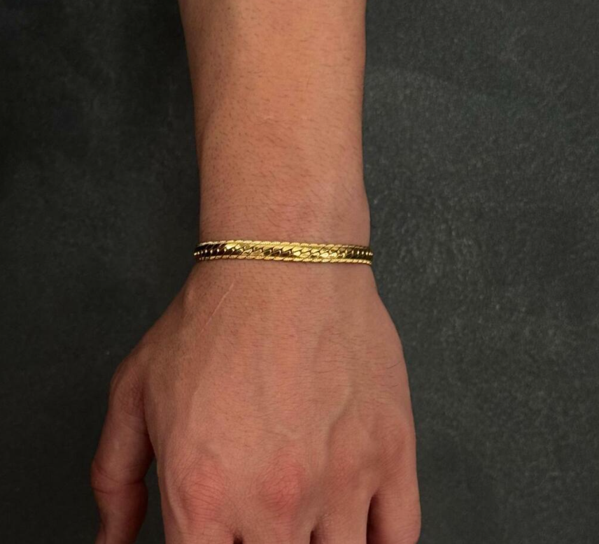 Pulseira Flat Detalhada 6mm Banhado a Ouro 18k