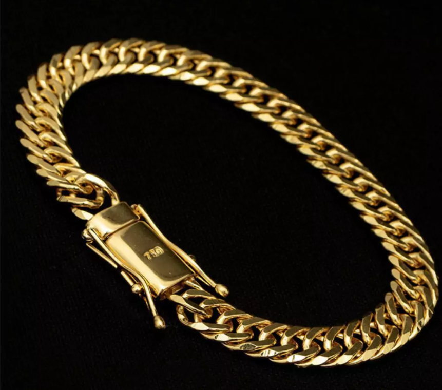 Pulseira Grumet Dupla 8mm Banhado a Ouro 18k | Fecho Duplo | Marcação 750